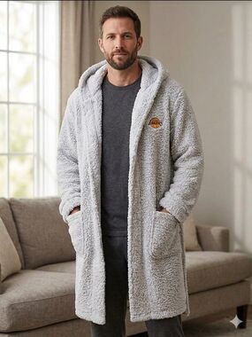 Northwest Men’s Plush Hooded Robe in Light Gray with Lakers Patch L/XL EUC